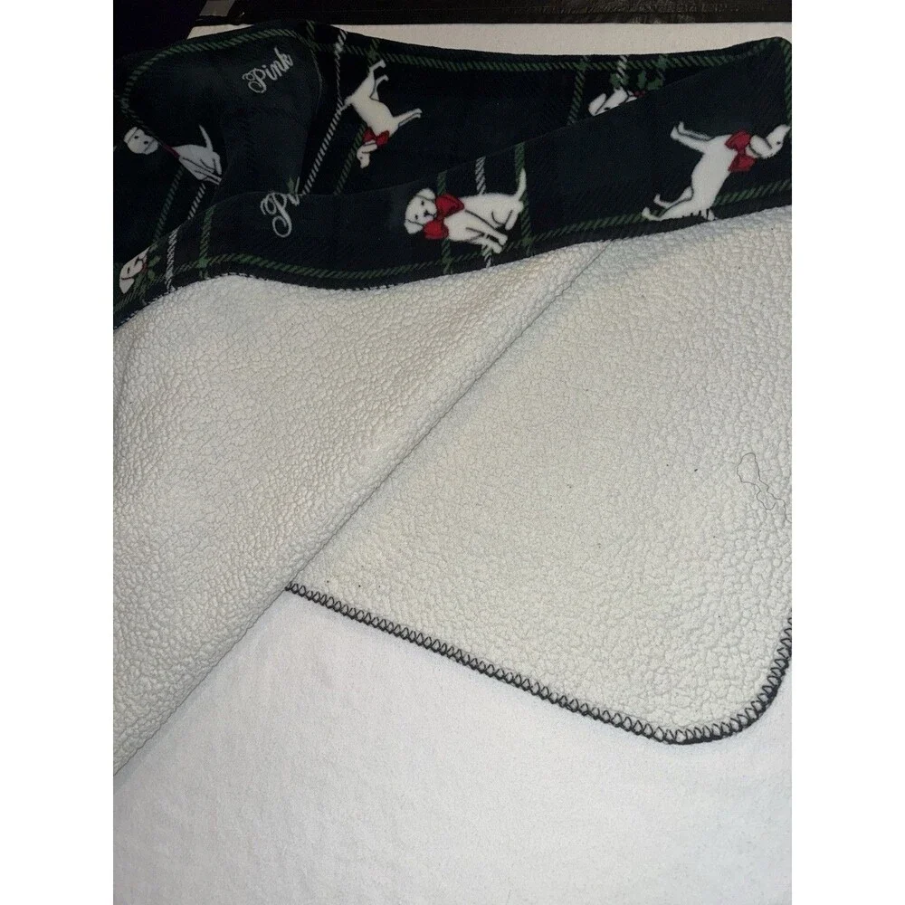 PINK Victoria's Secret Reversible Plaid Dogs Throw Blanket 50 x 60 in